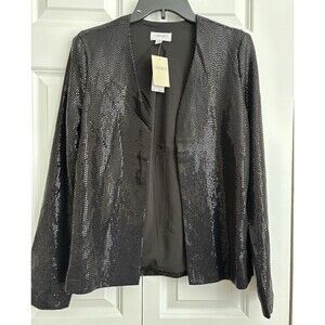 CAMEN MARC VALVO WOMENS EVENING BLAZER JACKET OPEN FRONT METALLIC SEQUIN HOLIDAY